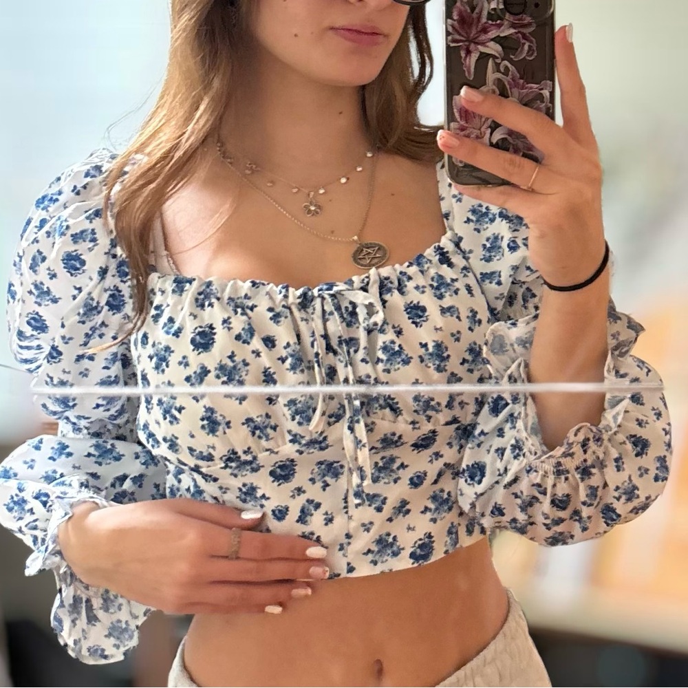 Floral Blue and White Women's Top